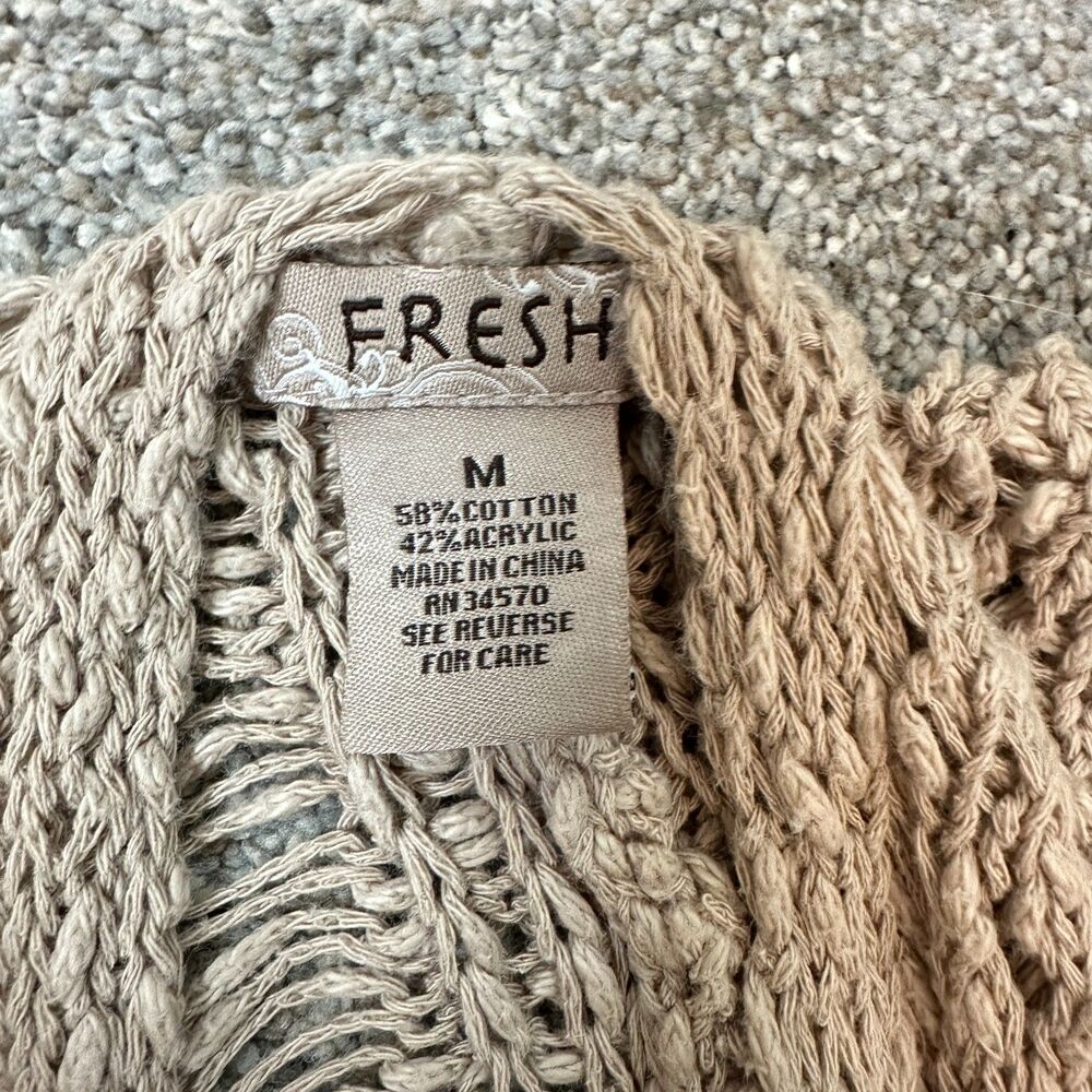Fresh 525 America Boho Open Knit Fringe Cardigan Sweater Sand Beige Medium - Picture 6 of 10